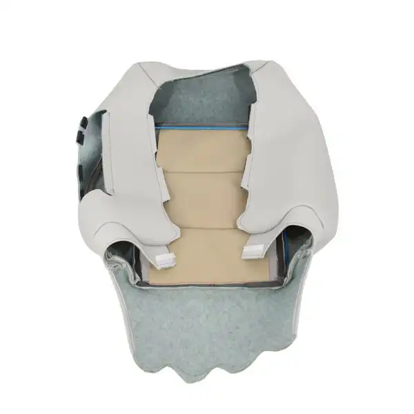 Mercedes-Benz E350 - Cuero sintético perforado - 2010-2013 - Gris ceniza - Asiento delantero (conductor o pasajero) - Vista superior y del revés - Funda de asiento de recambio OEM Mercedes-Benz E350 2010-2013 | Funda de asiento de recambio original