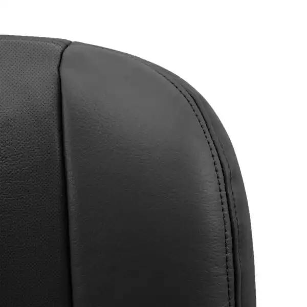 Ford Lariat F250, cuero genuino perforado, 2002-2007, negro, conductor o pasajero, vista cercana de la parte inferior, funda de asiento de repuesto OEM. Ford Lariat F-250 2001-2007 | Funda de asiento de repuesto OEM