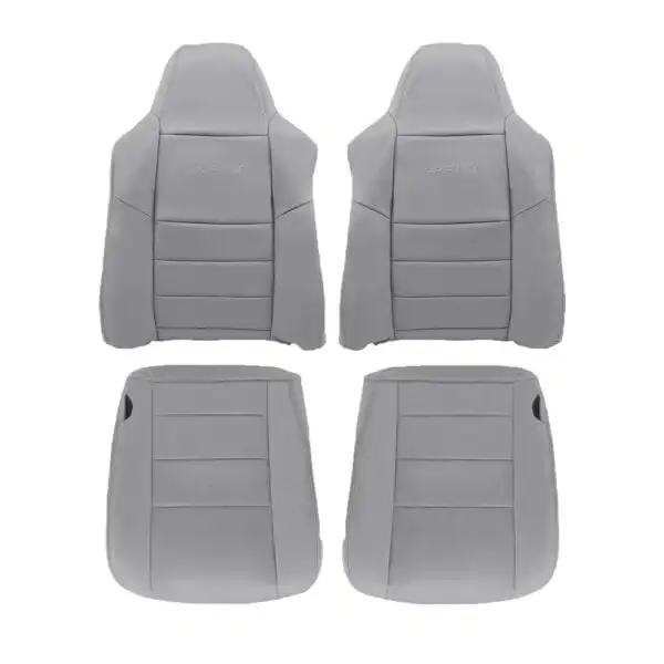 Ford Lariat F250, cuero genuino perforado, 2002-2007, color gris medio, conductor y pasajero, parte superior e inferior, funda de asiento de repuesto OEM. Ford Lariat F-250 2001-2007 | Funda de asiento de repuesto OEM