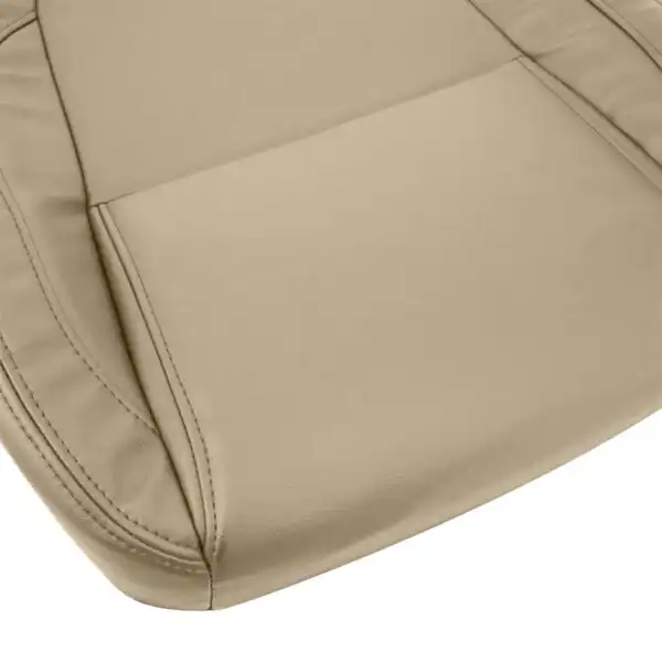 Jaguar XF cuero 2016-2020 color café con leche conductor o pasajero parte inferior vista cercana funda de asiento de repuesto OEM. Jaguar XF 2016-2020 | Funda de asiento de recambio OEM
